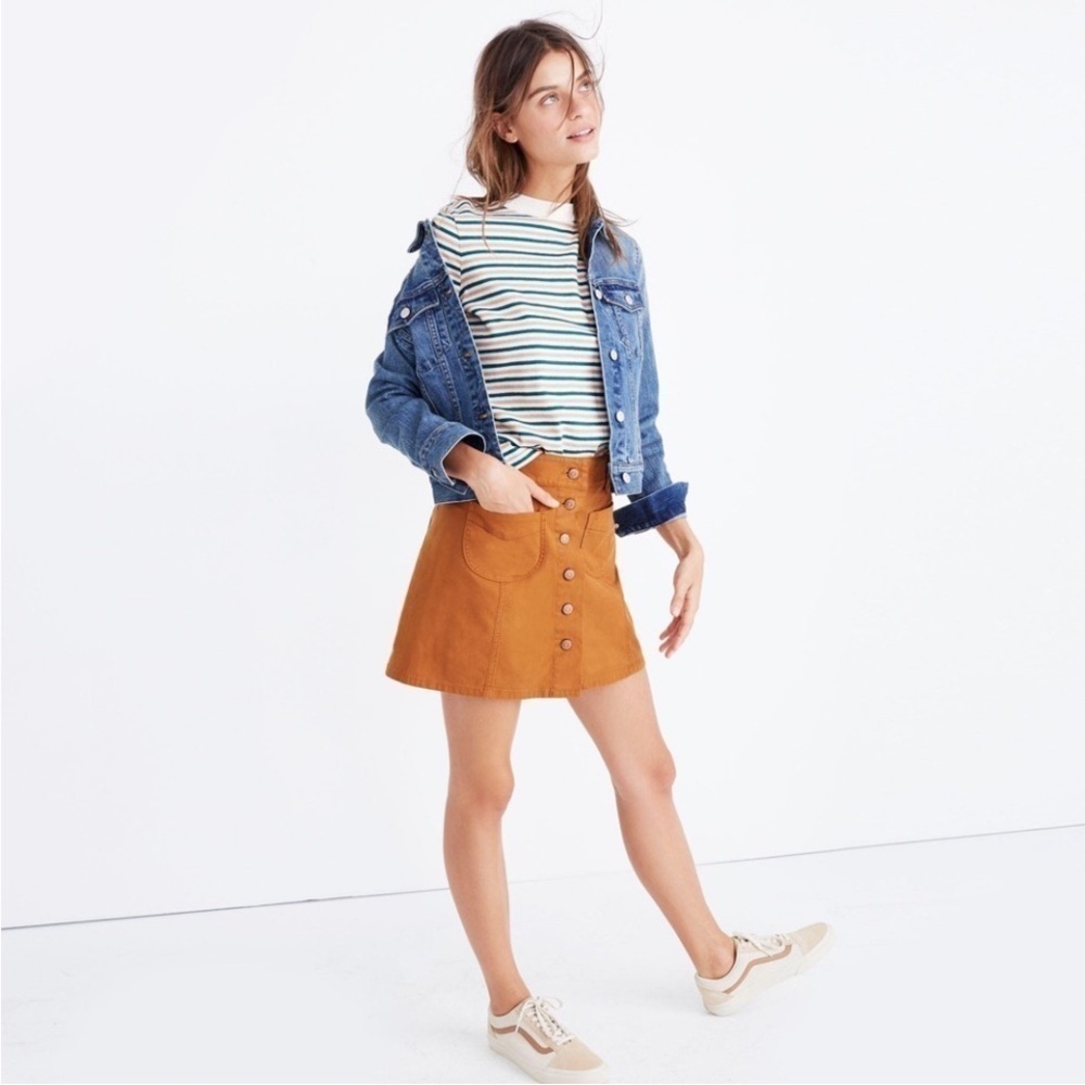 Madewell Garment Dyed Patch Pocket Button Front Skirt Size 0